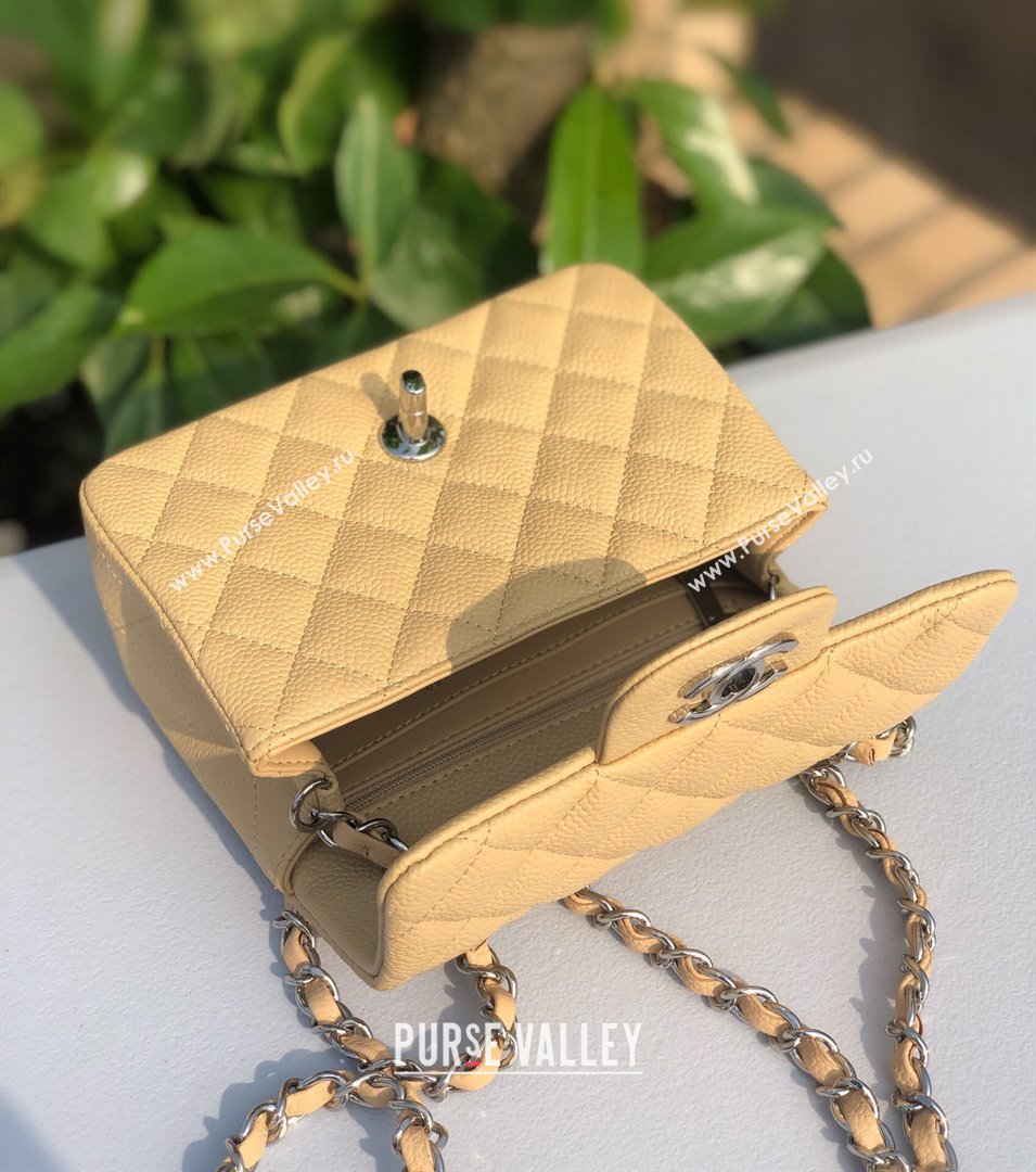Chanel Grained Calfskin Mini Square Classic Flap Bag A01115 Beige/Silver 2024 (YUND-24070224)