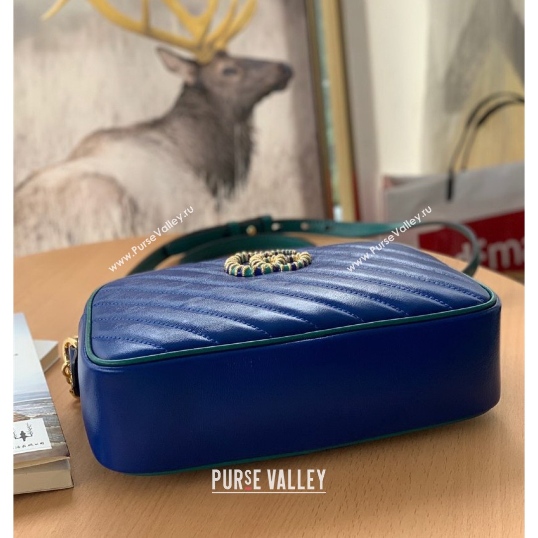 Gucci GG Marmont Small Shoulder Bag With Enamel Hardware 447632 Blue 2021 (DLH-210821051)
