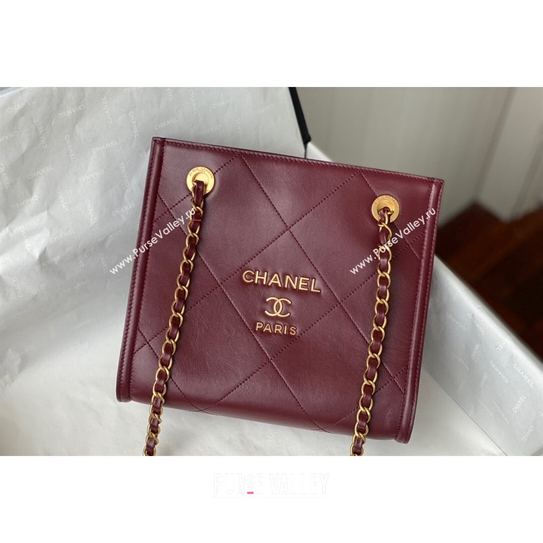 Chanel Calfskin Vertical Small Shopping Bag AS2750 Burgundy 2021 (SM-21082729)
