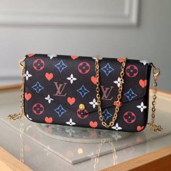 Louis Vuitton Pochette Felicie Chain Clutch Mini Bag in Rainbow Monogram Flower Black Canvas M61276 2020 (KI-20110310)