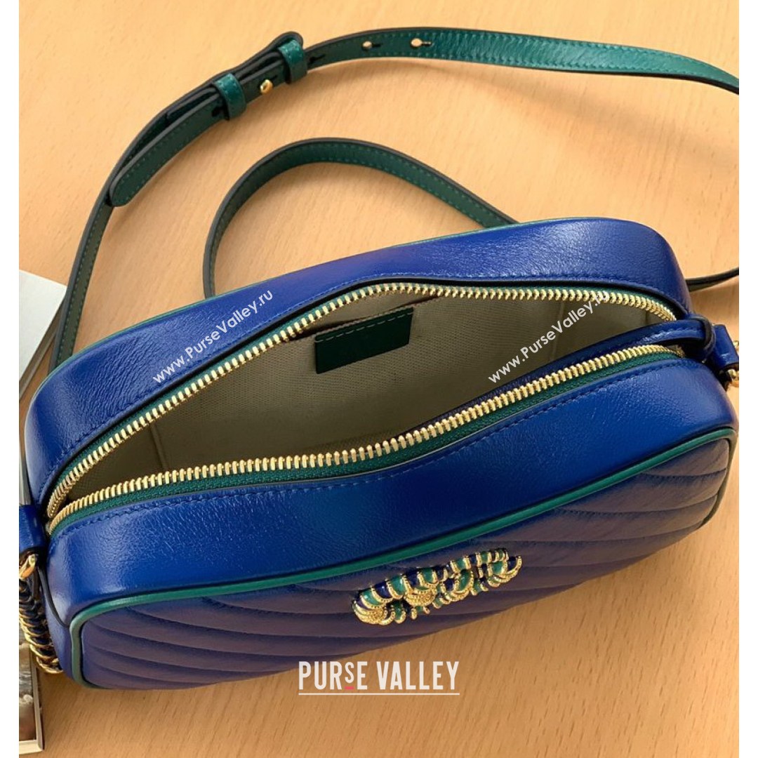 Gucci GG Marmont Small Shoulder Bag With Enamel Hardware 447632 Blue 2021 (DLH-210821051)