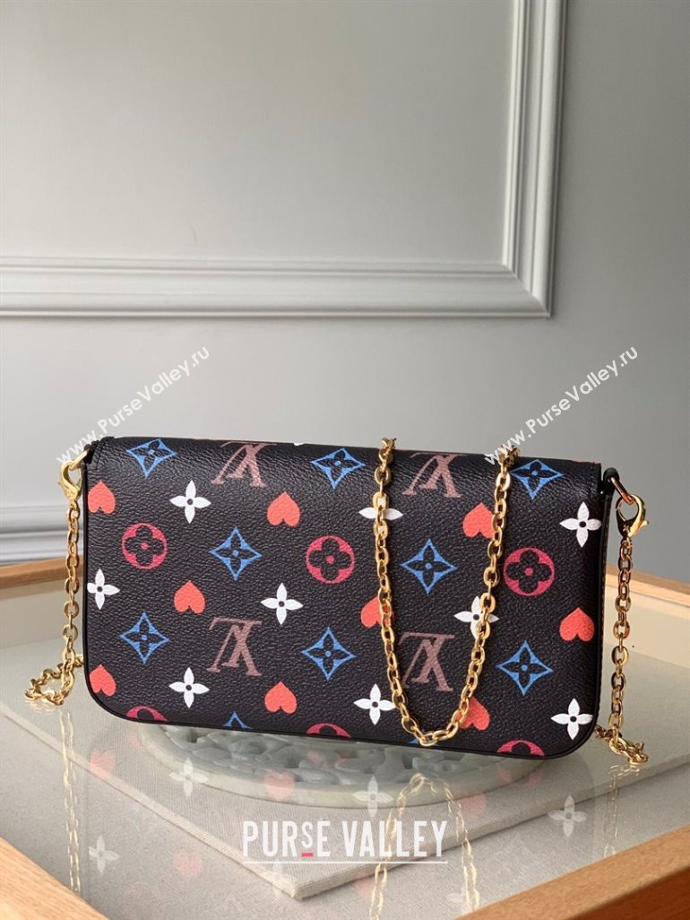 Louis Vuitton Pochette Felicie Chain Clutch Mini Bag in Rainbow Monogram Flower Black Canvas M61276 2020 (KI-20110310)