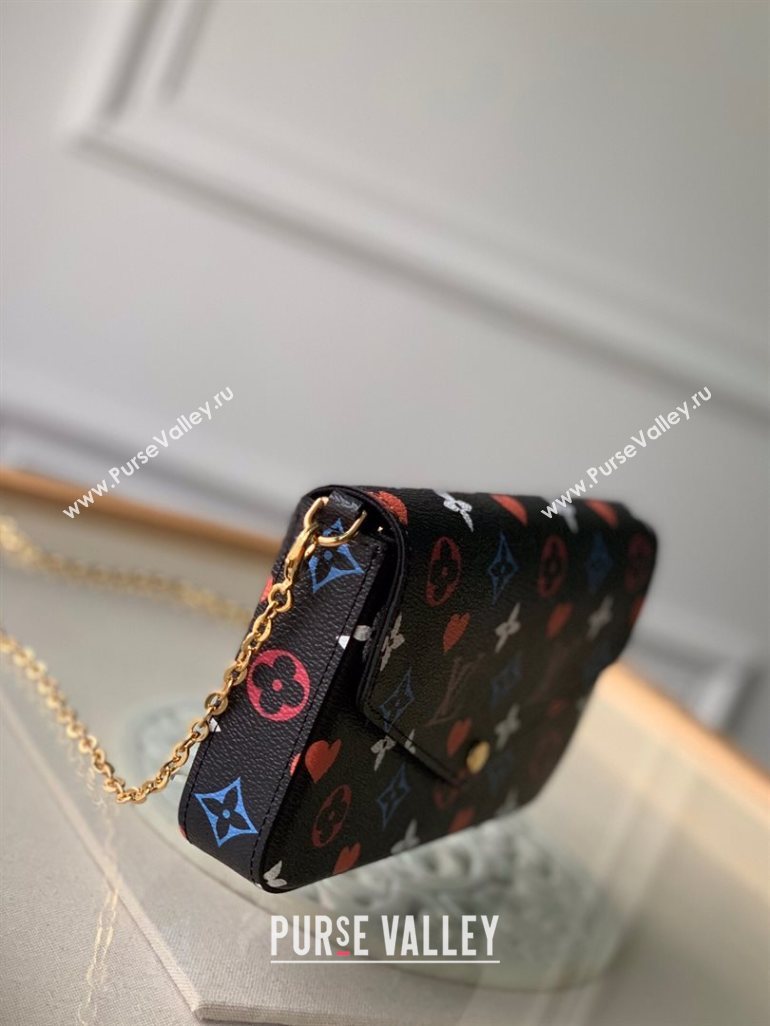 Louis Vuitton Pochette Felicie Chain Clutch Mini Bag in Rainbow Monogram Flower Black Canvas M61276 2020 (KI-20110310)