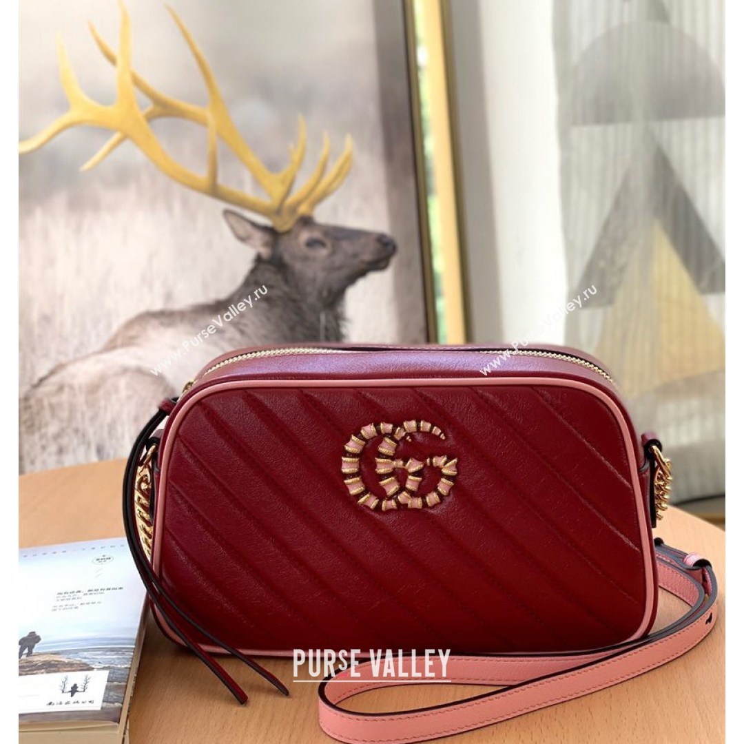 Gucci GG Marmont Small Shoulder Bag With Enamel Hardware 447632 Burgundy 2021 (DLH-210821052)