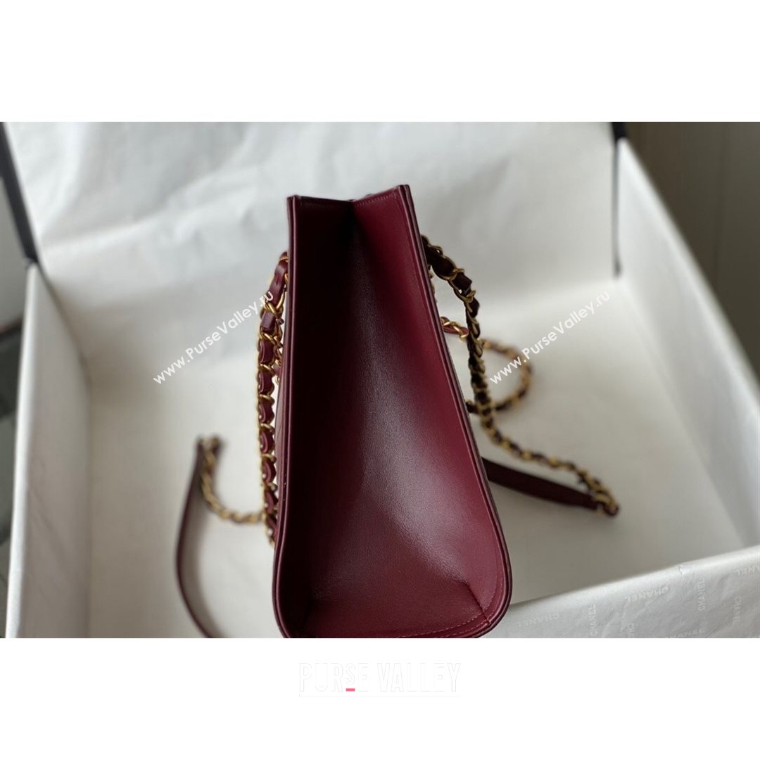 Chanel Calfskin Vertical Small Shopping Bag AS2750 Burgundy 2021 (SM-21082729)