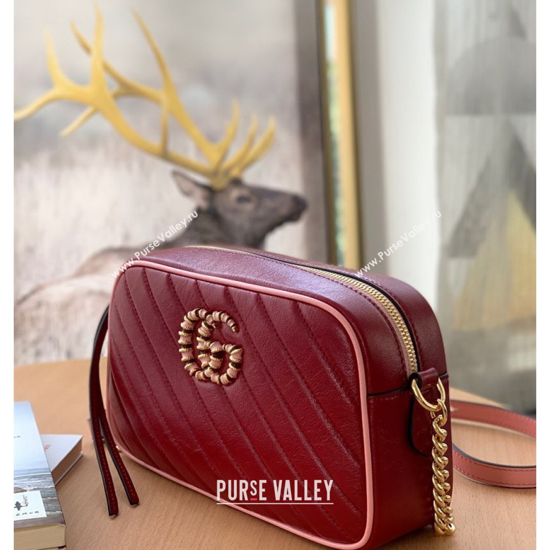 Gucci GG Marmont Small Shoulder Bag With Enamel Hardware 447632 Burgundy 2021 (DLH-210821052)