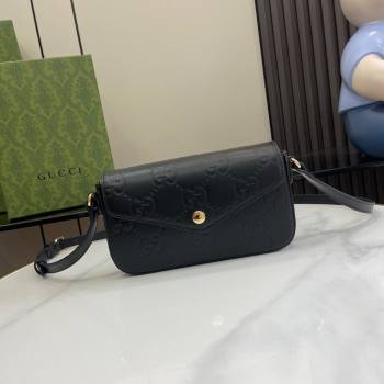Gucci GG Leather Super Mini Shoulder Bag Black 772794 Black 2024 (XLU-24051406)