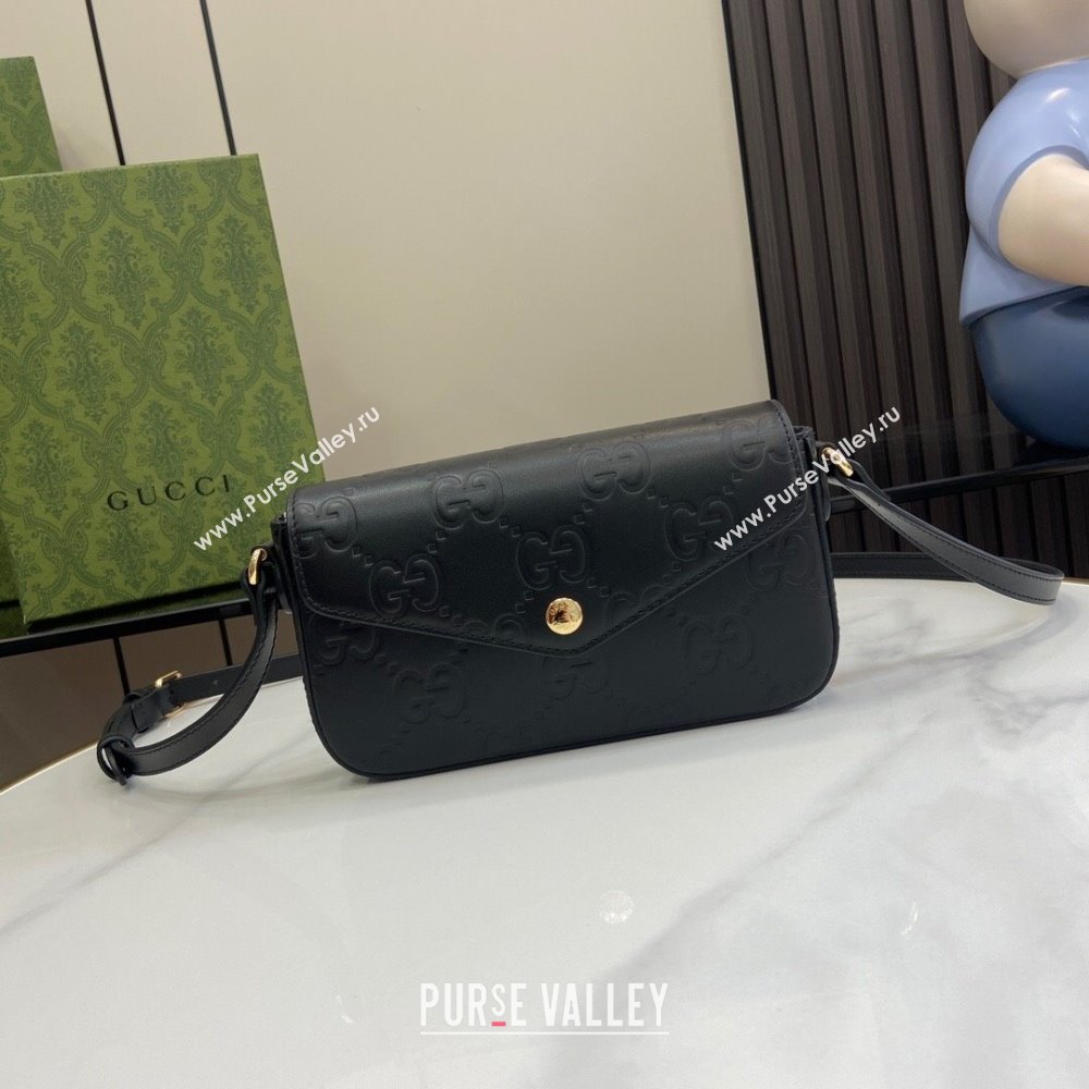 Gucci GG Leather Super Mini Shoulder Bag Black 772794 Black 2024 (XLU-24051406)