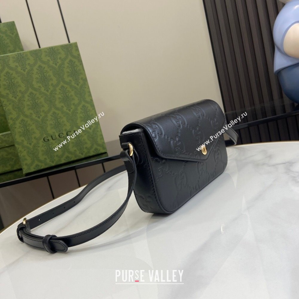 Gucci GG Leather Super Mini Shoulder Bag Black 772794 Black 2024 (XLU-24051406)