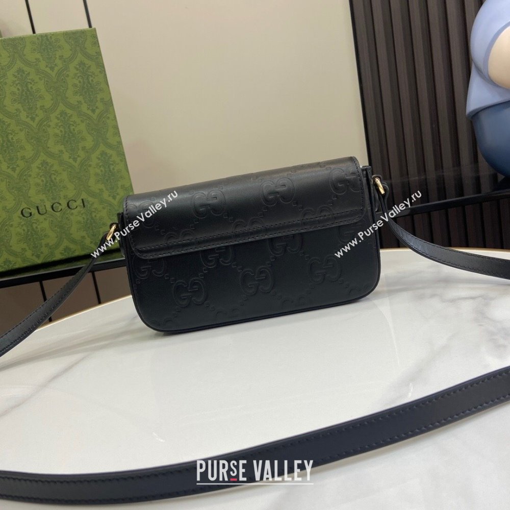 Gucci GG Leather Super Mini Shoulder Bag Black 772794 Black 2024 (XLU-24051406)