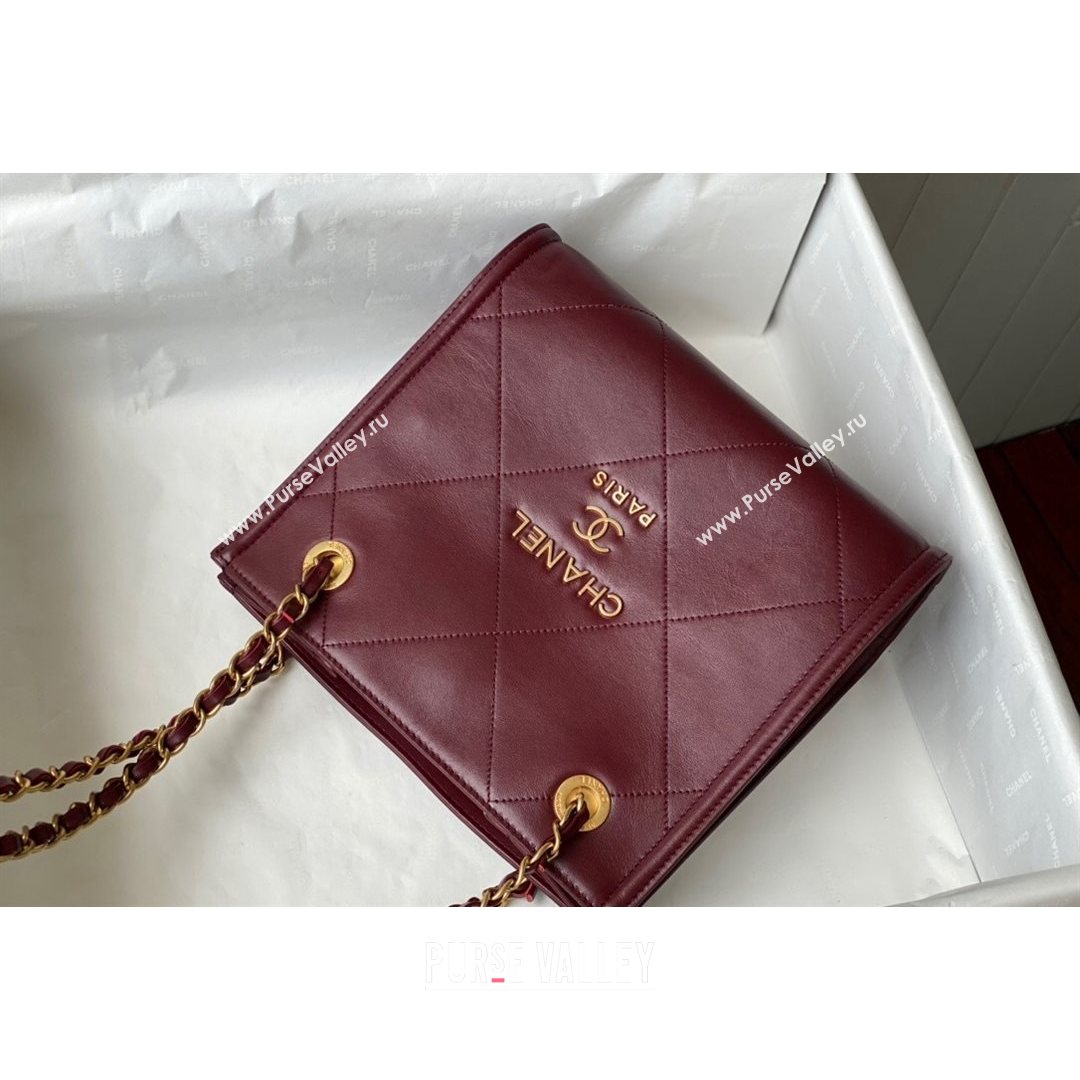 Chanel Calfskin Vertical Small Shopping Bag AS2750 Burgundy 2021 (SM-21082729)