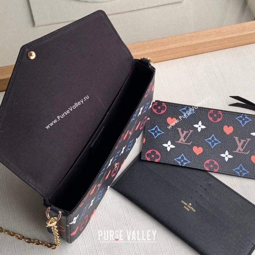 Louis Vuitton Pochette Felicie Chain Clutch Mini Bag in Rainbow Monogram Flower Black Canvas M61276 2020 (KI-20110310)