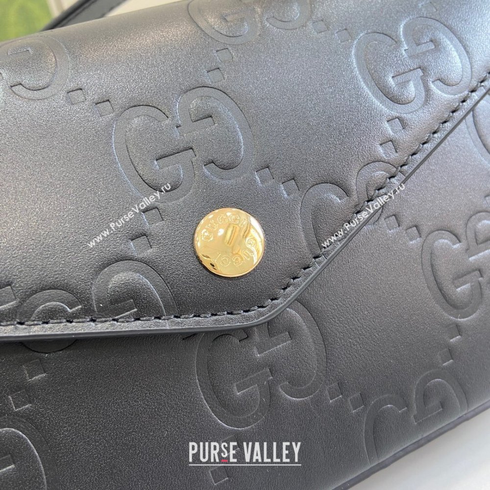 Gucci GG Leather Super Mini Shoulder Bag Black 772794 Black 2024 (XLU-24051406)