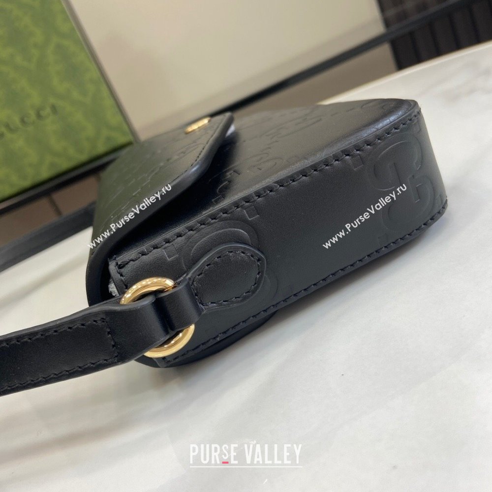 Gucci GG Leather Super Mini Shoulder Bag Black 772794 Black 2024 (XLU-24051406)