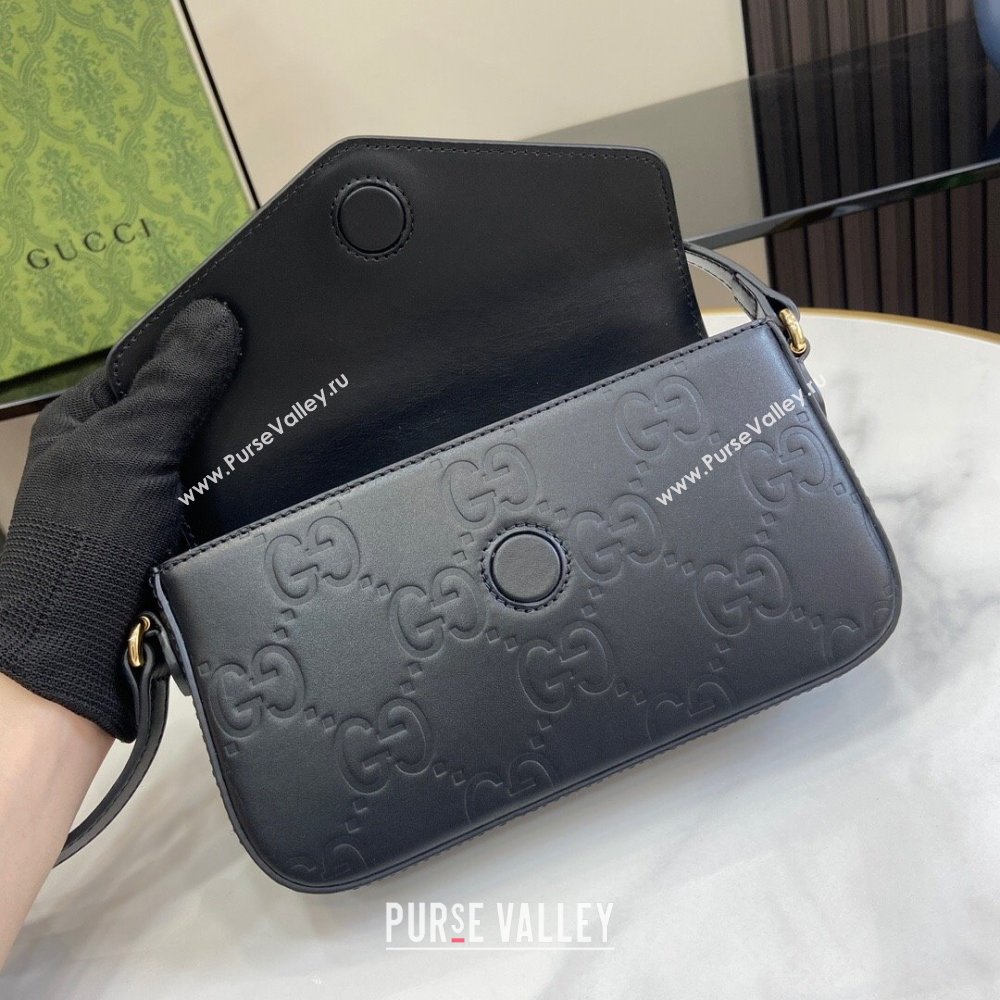 Gucci GG Leather Super Mini Shoulder Bag Black 772794 Black 2024 (XLU-24051406)