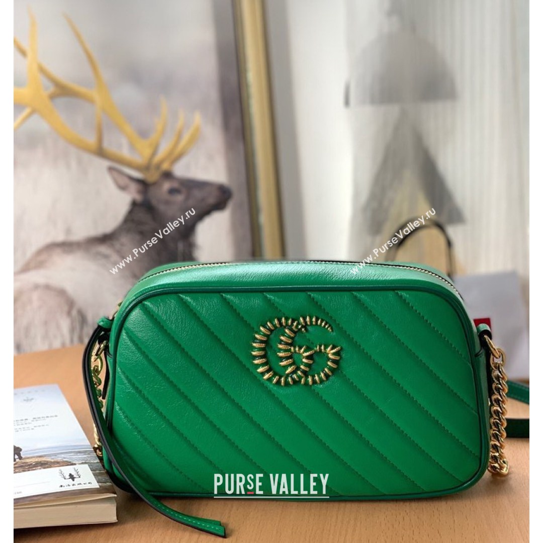 Gucci GG Marmont Small Shoulder Bag With Enamel Hardware 447632 Green 2021 (DLH-210821053)