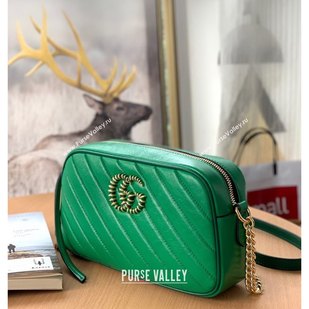 Gucci GG Marmont Small Shoulder Bag With Enamel Hardware 447632 Green 2021 (DLH-210821053)