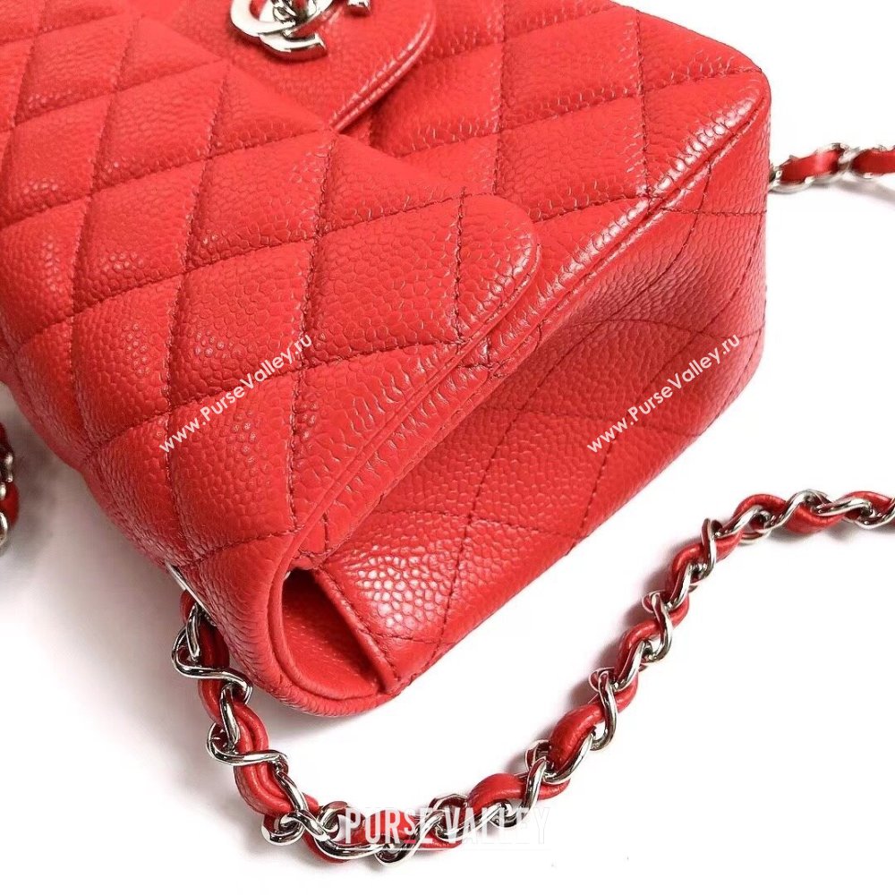 Chanel Grained Calfskin Mini Square Classic Flap Bag A01115 Red/Silver 2024 (YUND-24070226)