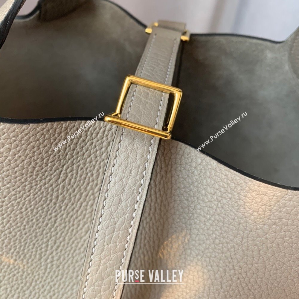 Hermes Picotin Lock Bag 18cm/22cm in Taurillon Clemence Leather Turtledove Grey/Gold 2023 (Handmade) (M-23110704)