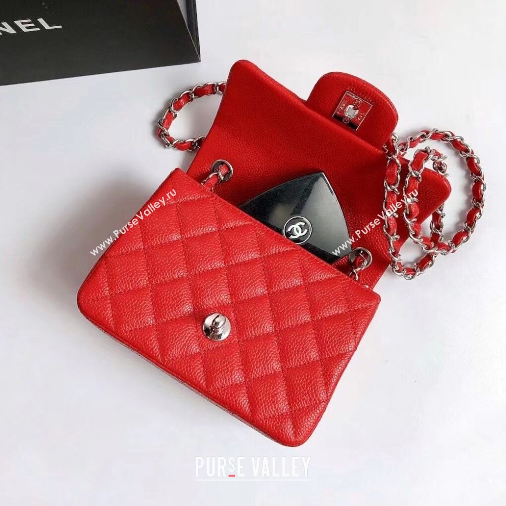 Chanel Grained Calfskin Mini Square Classic Flap Bag A01115 Red/Silver 2024 (YUND-24070226)