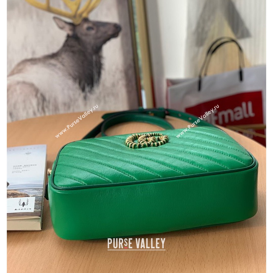 Gucci GG Marmont Small Shoulder Bag With Enamel Hardware 447632 Green 2021 (DLH-210821053)