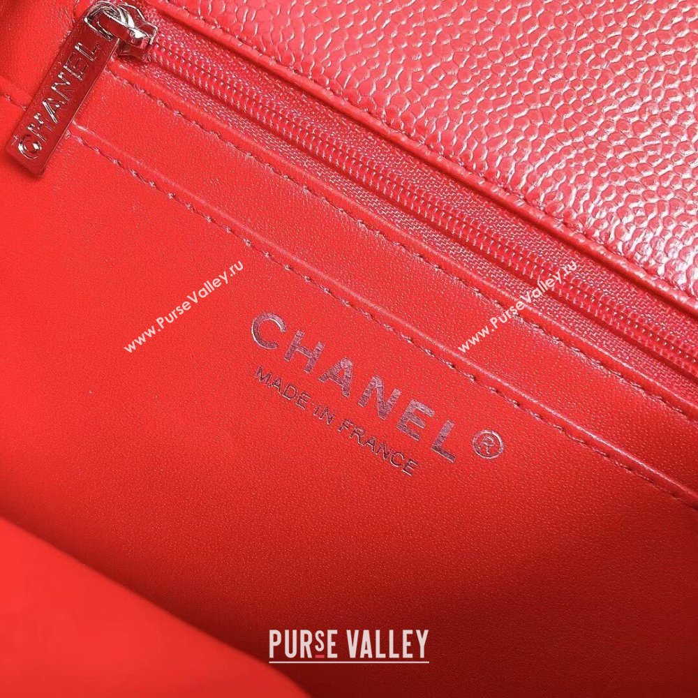 Chanel Grained Calfskin Mini Square Classic Flap Bag A01115 Red/Silver 2024 (YUND-24070226)