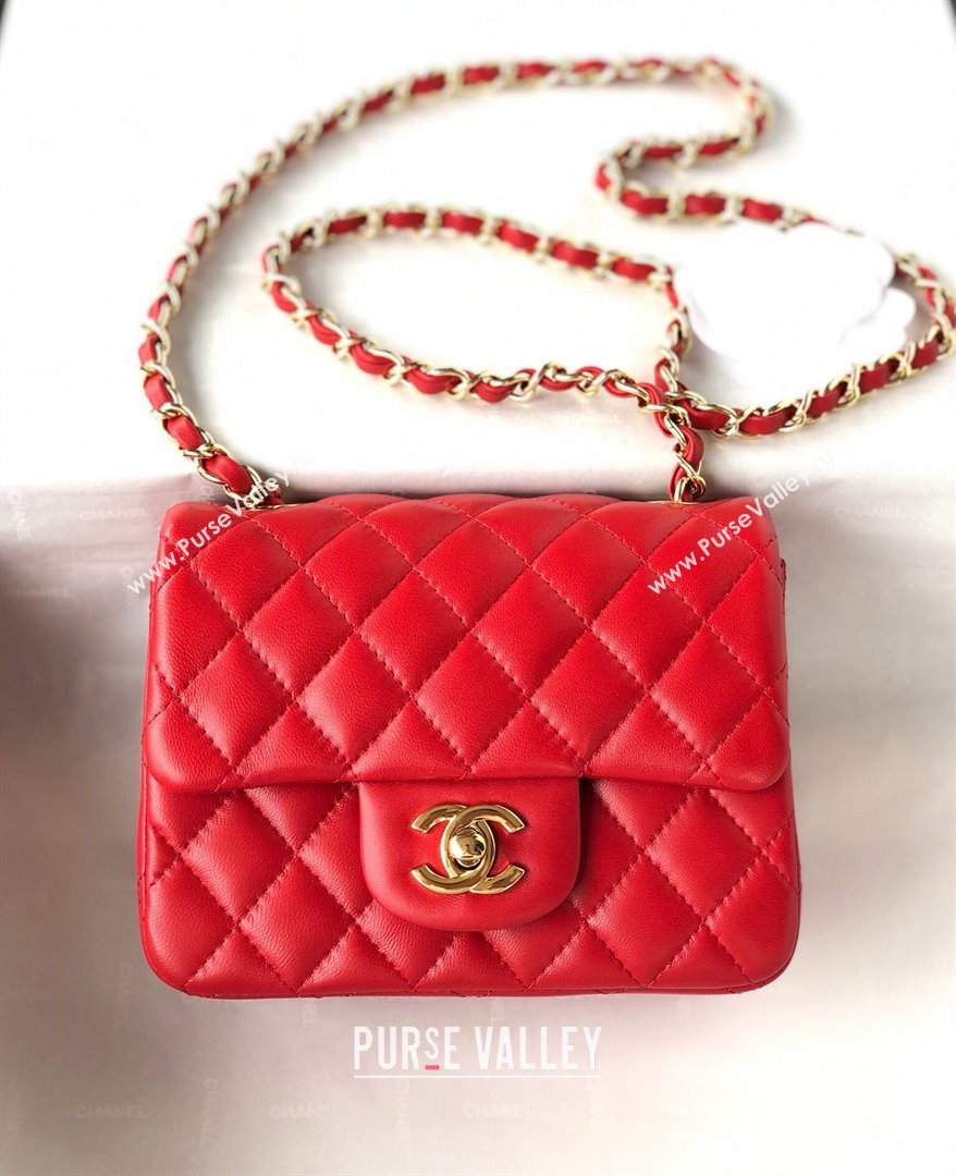 Chanel Lambskin Mini Square Classic Flap Bag A01115 Red/Gold 2024 (YUND-24070220)