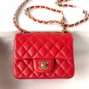 Chanel Lambskin Mini Square Classic Flap Bag A01115 Red/Gold 2024 (YUND-24070220)