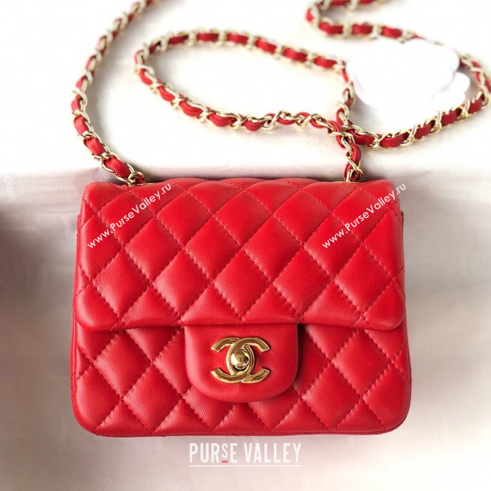 Chanel Lambskin Mini Square Classic Flap Bag A01115 Red/Gold 2024 (YUND-24070220)