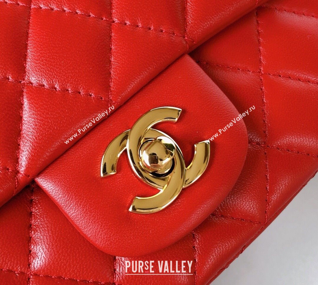 Chanel Lambskin Mini Square Classic Flap Bag A01115 Red/Gold 2024 (YUND-24070220)