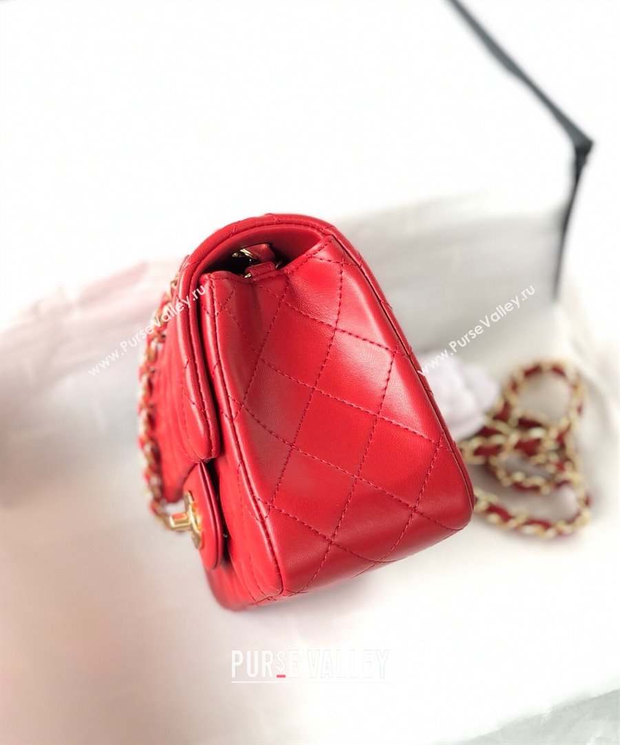 Chanel Lambskin Mini Square Classic Flap Bag A01115 Red/Gold 2024 (YUND-24070220)