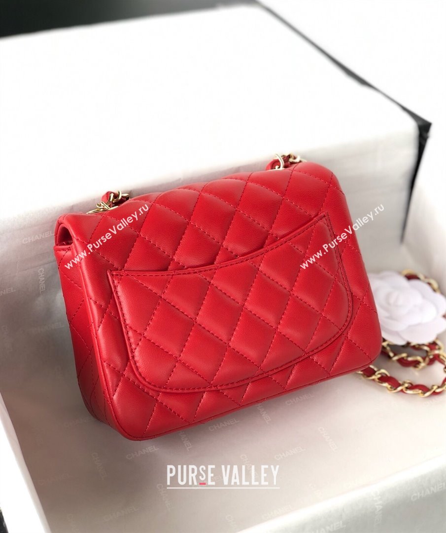 Chanel Lambskin Mini Square Classic Flap Bag A01115 Red/Gold 2024 (YUND-24070220)