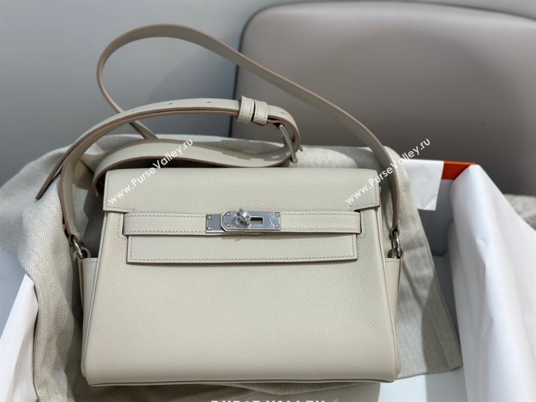 Hermes Kelly Messenger Bag in Original Evercolor Leather Glacier White/Silver 2024(Full Handmade) (XYA-24051534)