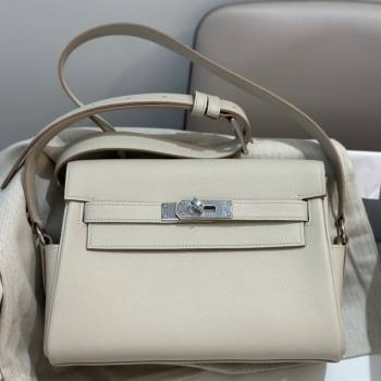 Hermes Kelly Messenger Bag in Original Evercolor Leather Glacier White/Silver 2024(Full Handmade) (XYA-24051534)