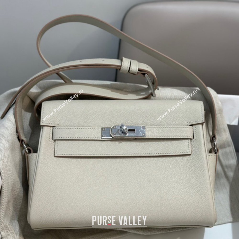 Hermes Kelly Messenger Bag in Original Evercolor Leather Glacier White/Silver 2024(Full Handmade) (XYA-24051534)