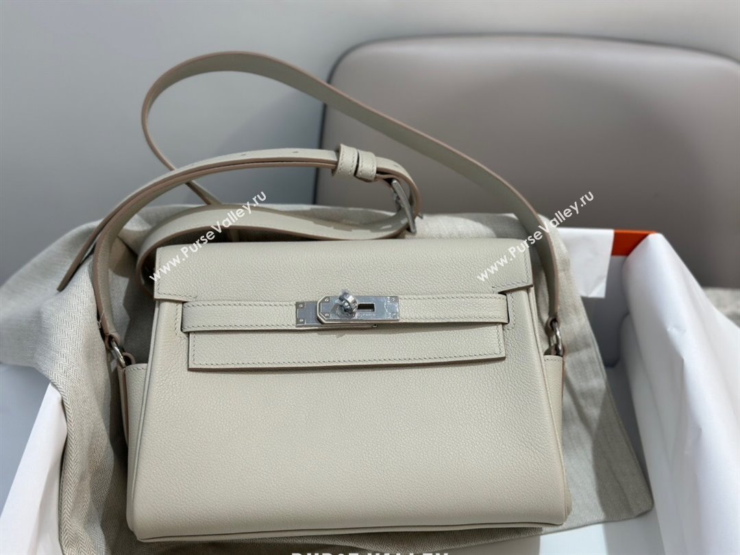 Hermes Kelly Messenger Bag in Original Evercolor Leather Glacier White/Silver 2024(Full Handmade) (XYA-24051534)