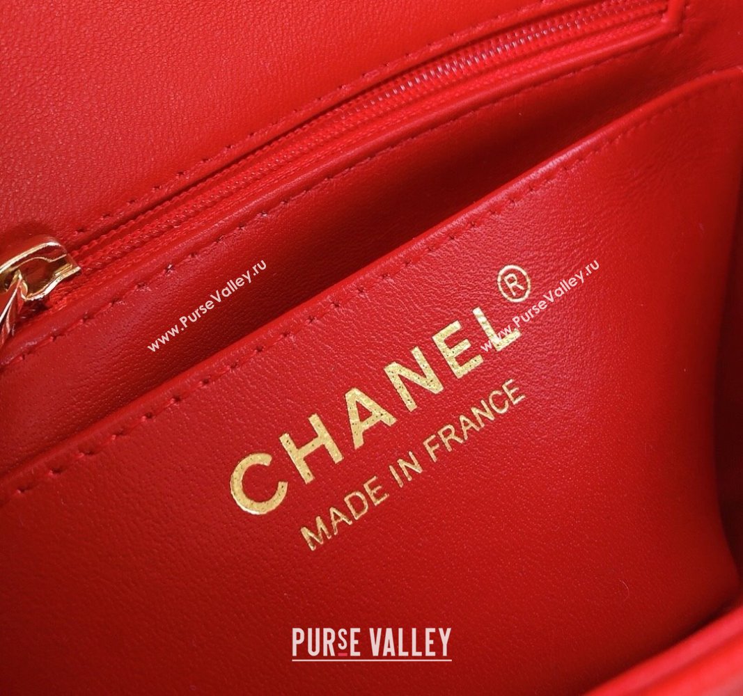 Chanel Lambskin Mini Square Classic Flap Bag A01115 Red/Gold 2024 (YUND-24070220)