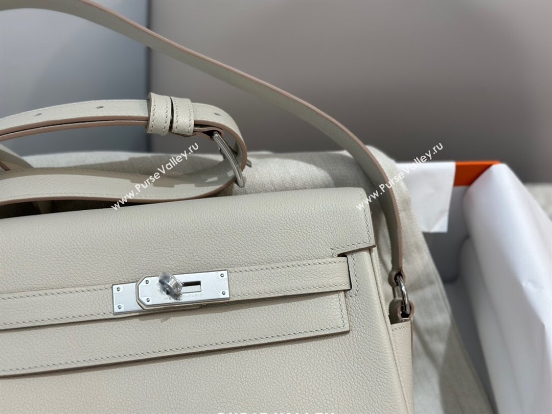Hermes Kelly Messenger Bag in Original Evercolor Leather Glacier White/Silver 2024(Full Handmade) (XYA-24051534)