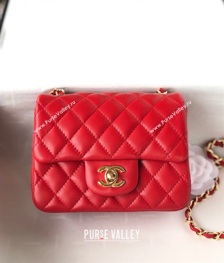 Chanel Lambskin Mini Square Classic Flap Bag A01115 Red/Gold 2024 (YUND-24070220)