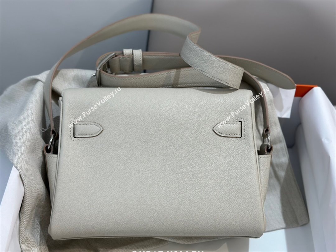 Hermes Kelly Messenger Bag in Original Evercolor Leather Glacier White/Silver 2024(Full Handmade) (XYA-24051534)