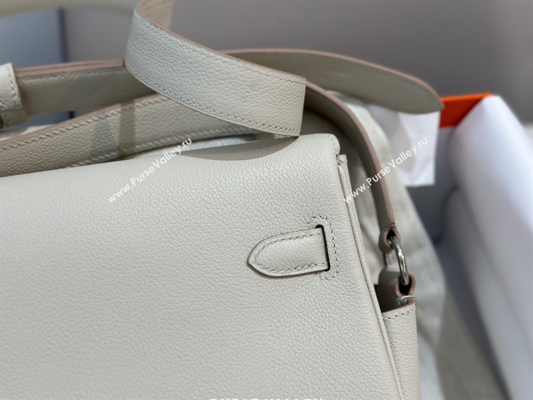 Hermes Kelly Messenger Bag in Original Evercolor Leather Glacier White/Silver 2024(Full Handmade) (XYA-24051534)
