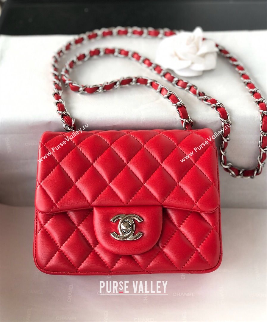 Chanel Lambskin Mini Square Classic Flap Bag A01115 Red/Silver 2024 (YUND-24070221)