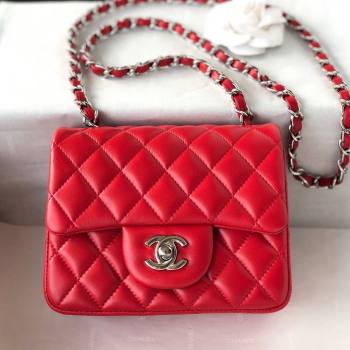 Chanel Lambskin Mini Square Classic Flap Bag A01115 Red/Silver 2024 (YUND-24070221)