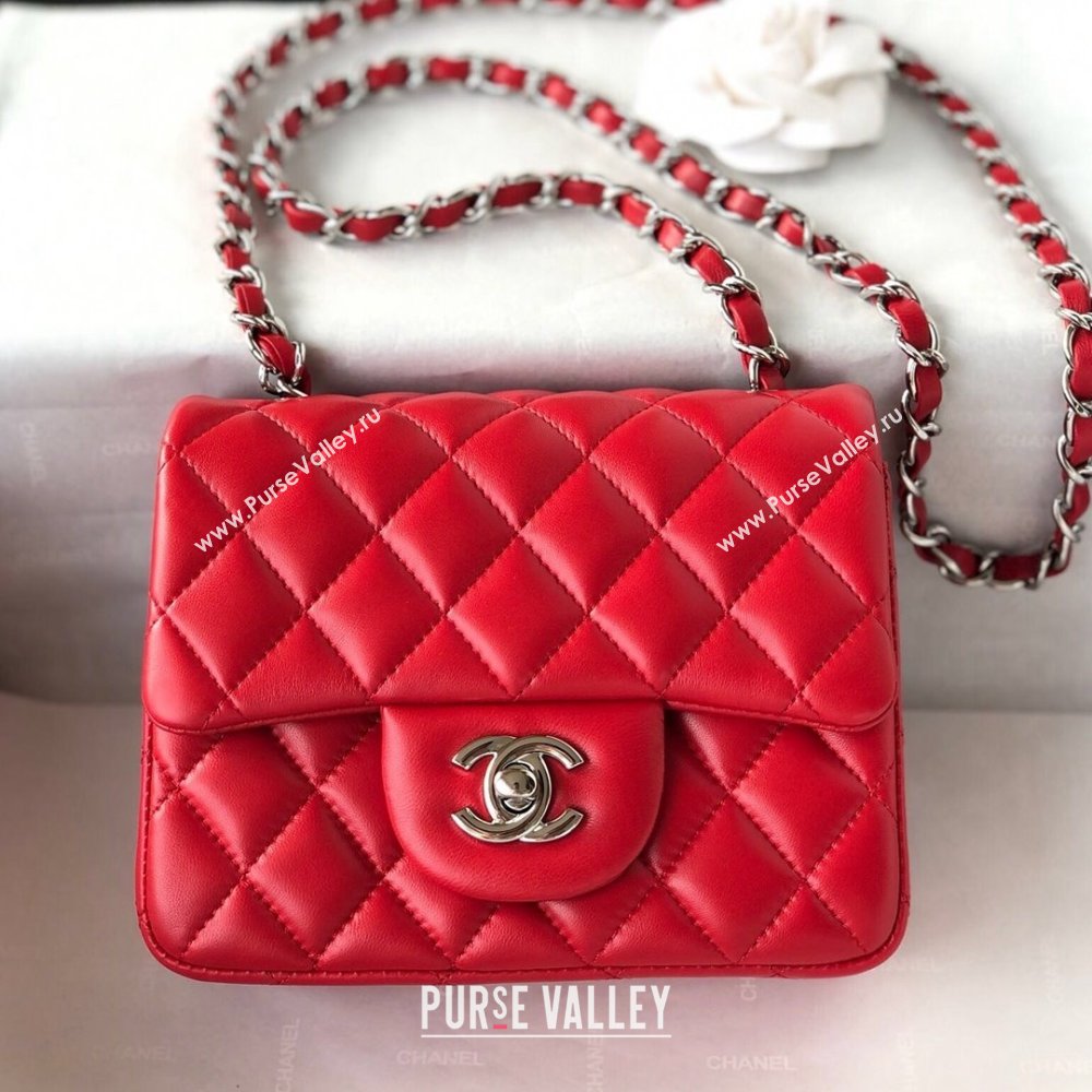 Chanel Lambskin Mini Square Classic Flap Bag A01115 Red/Silver 2024 (YUND-24070221)