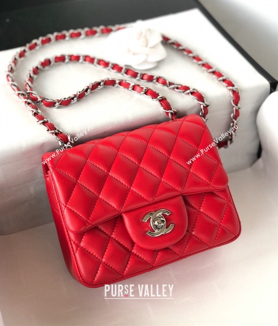 Chanel Lambskin Mini Square Classic Flap Bag A01115 Red/Silver 2024 (YUND-24070221)