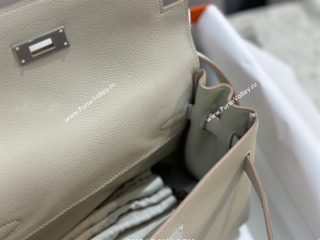 Hermes Kelly Messenger Bag in Original Evercolor Leather Glacier White/Silver 2024(Full Handmade) (XYA-24051534)