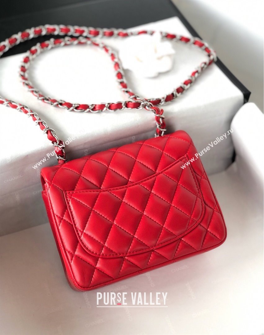 Chanel Lambskin Mini Square Classic Flap Bag A01115 Red/Silver 2024 (YUND-24070221)