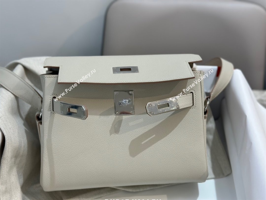 Hermes Kelly Messenger Bag in Original Evercolor Leather Glacier White/Silver 2024(Full Handmade) (XYA-24051534)
