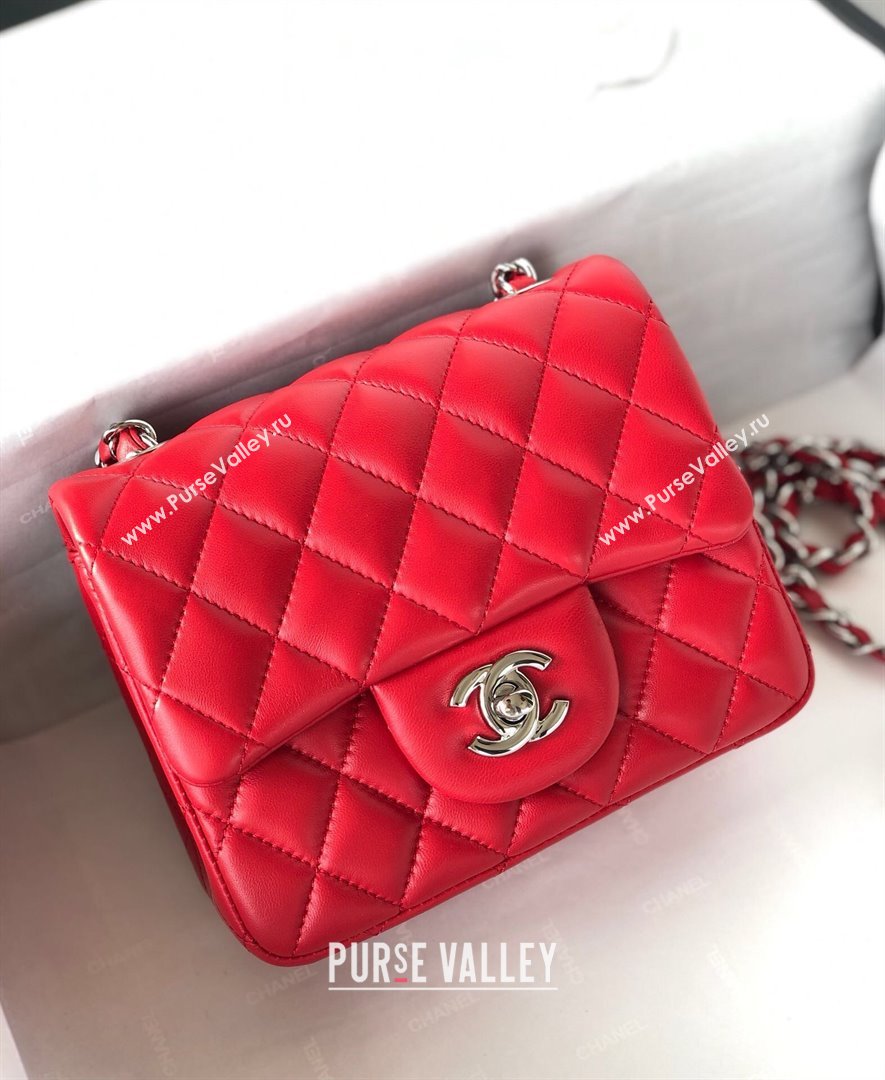 Chanel Lambskin Mini Square Classic Flap Bag A01115 Red/Silver 2024 (YUND-24070221)