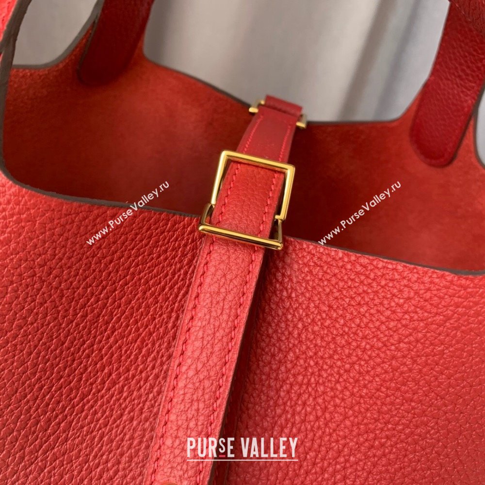 Hermes Picotin Lock Bag 18cm/22cm in Taurillon Clemence Leather Red/Gold 2023 (Handmade) (M-23110706)